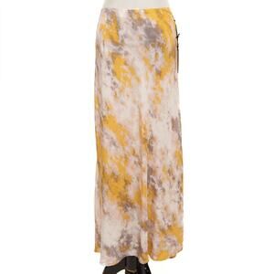 New ASTR The Label Nava Yellow Pink Tie Dye Viscose Midi Skirt Size Large
